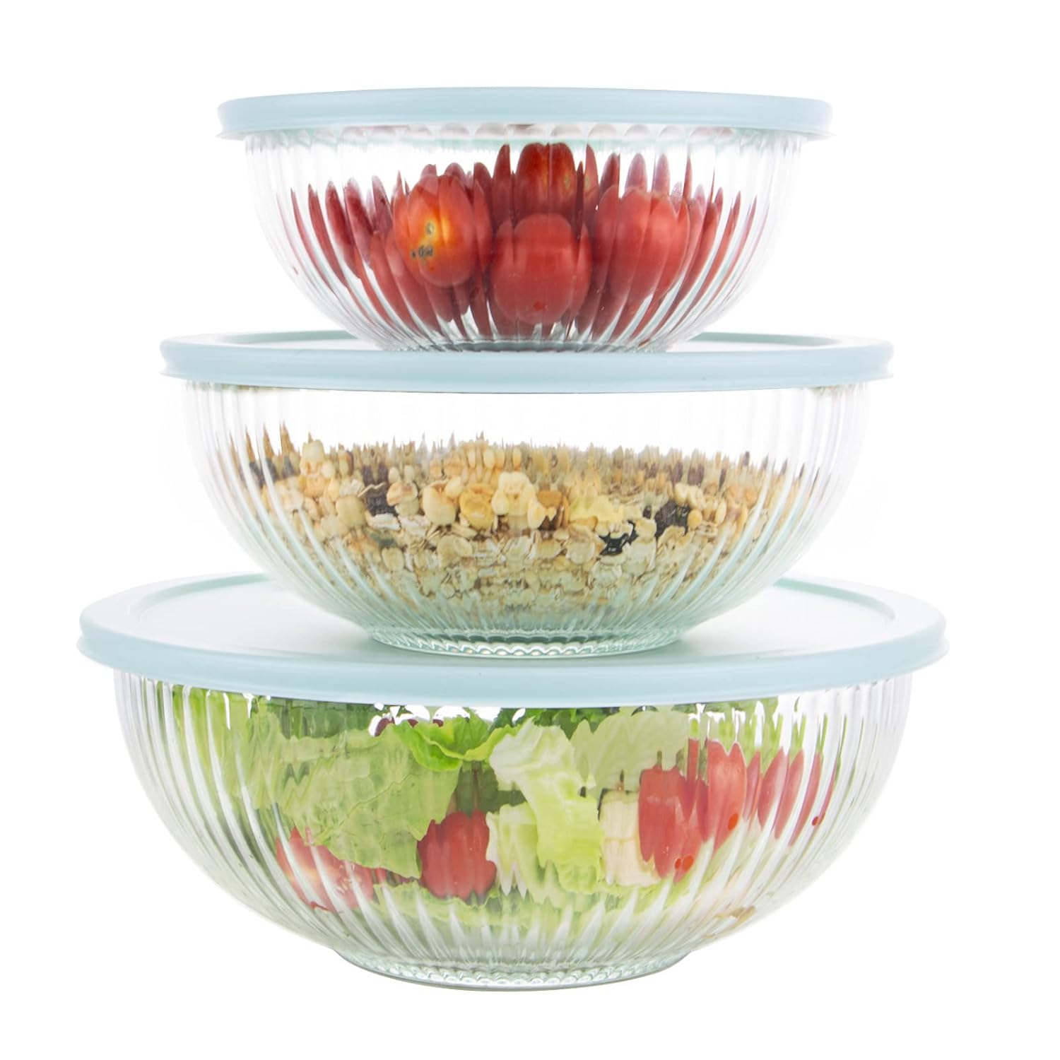 WhiteRhino WhiteRhino 8 Piece Glass Bowls Set with Lids Heat Resistant Mixing Bowls Clear Salad Bowls BAP Free Dishwasher Safe Kitchen Essentials - View 9 of 9