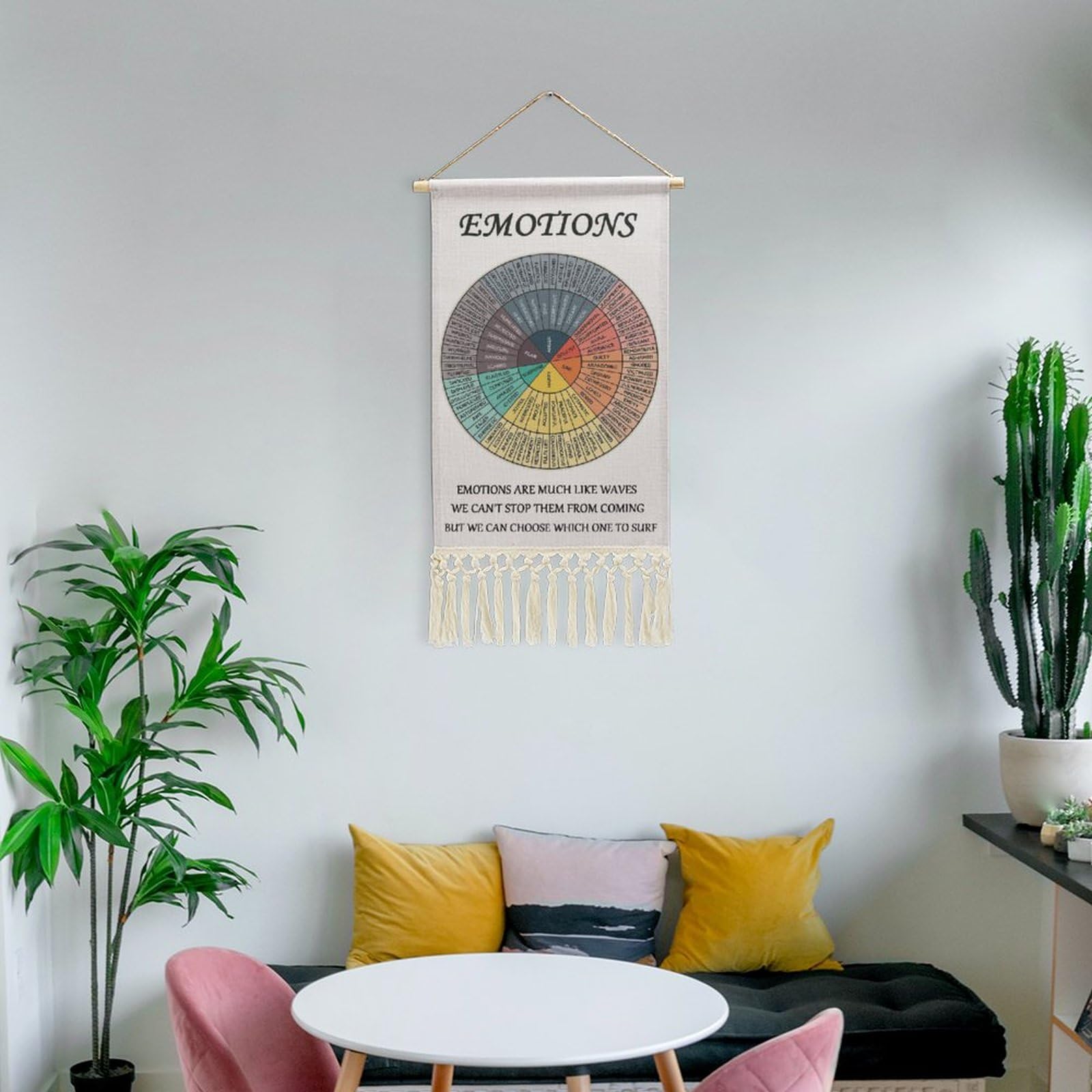 Yokepoh Emotions Feelings Wheel Chart Poster for Mental Health Therapy Office Decor Cotton Linen Wall Art Home Decor Kids Behavior Chart - View 2 of 7