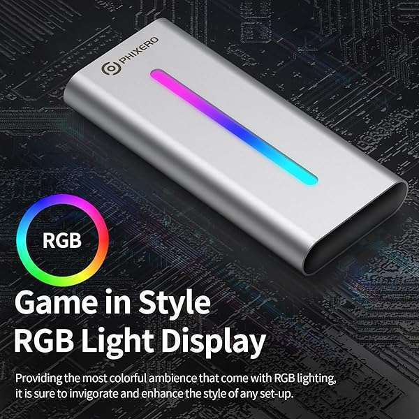 PHIXERO PHIXERO NVMe Enclosure: RGB M.2 SSD Case, USB 3.2 Gen 2, Aluminum, Supports Up to 4TB, Fits PCIe 2280/2260/2242/2230 - View 3 of 7