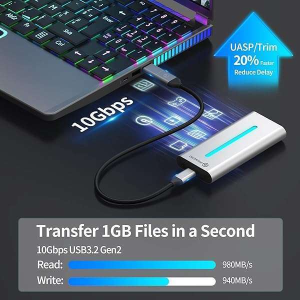 PHIXERO PHIXERO NVMe Enclosure: RGB M.2 SSD Case, USB 3.2 Gen 2, Aluminum, Supports Up to 4TB, Fits PCIe 2280/2260/2242/2230 - View 4 of 7