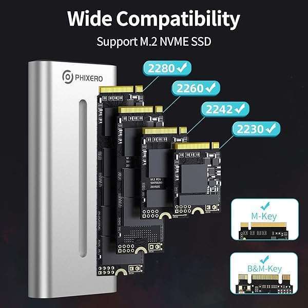 PHIXERO PHIXERO NVMe Enclosure: RGB M.2 SSD Case, USB 3.2 Gen 2, Aluminum, Supports Up to 4TB, Fits PCIe 2280/2260/2242/2230 - View 6 of 7