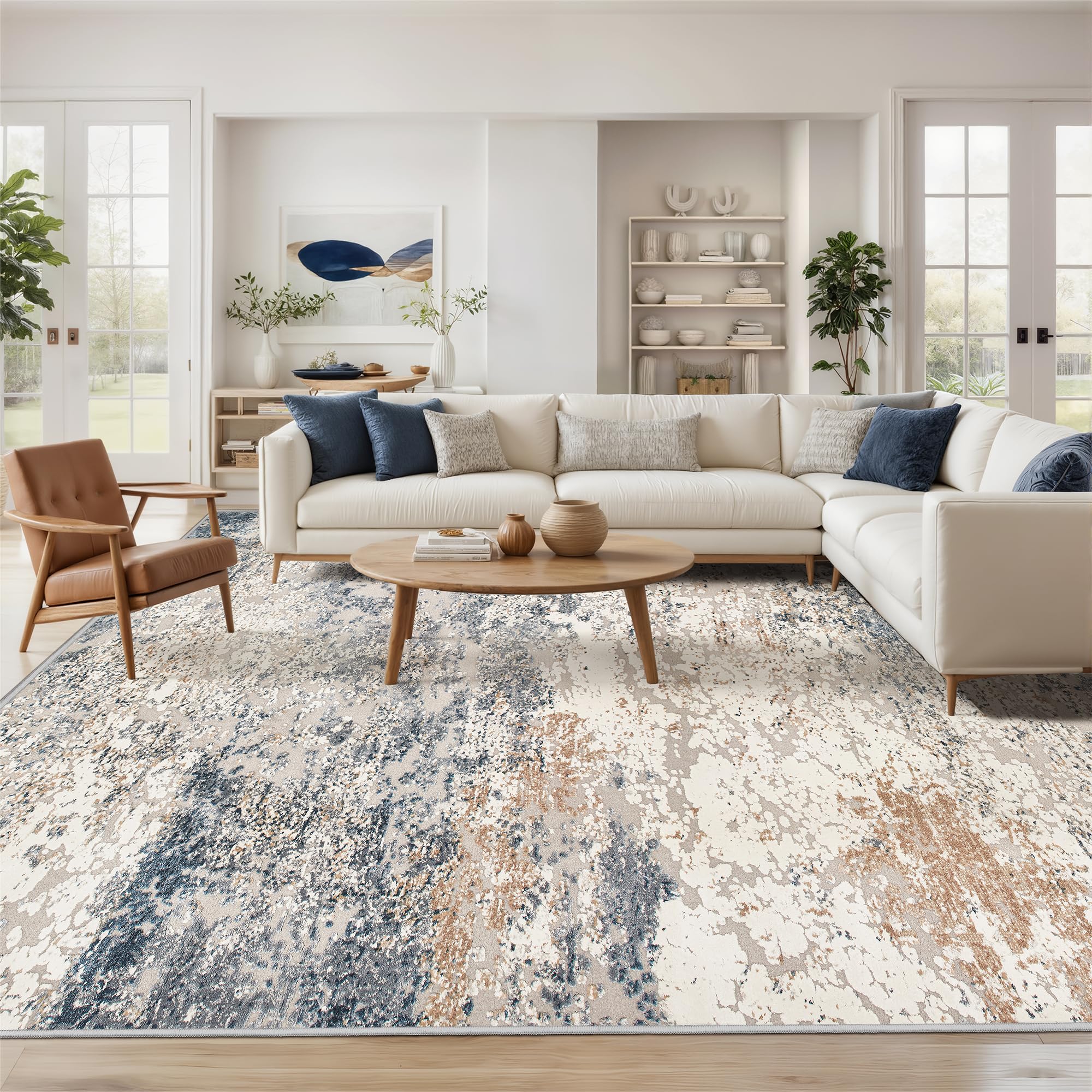 Art&Tuft Art and Tuft Washable 5x7 Rug with Anti-Slip Backing Abstract Design Stain Resistant Foldable Machine Washable for Living Room - View 2 of 9