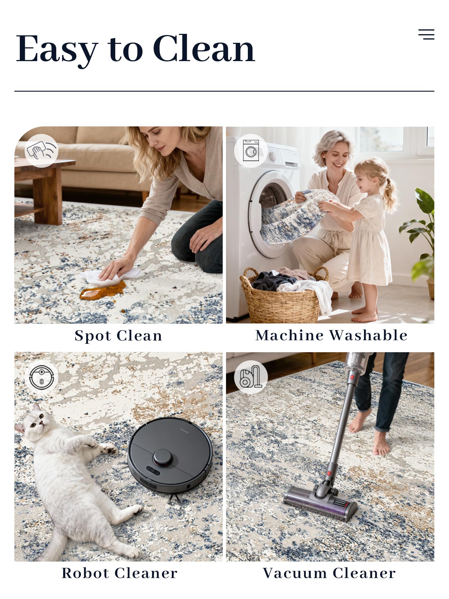 Art&Tuft Art and Tuft Washable 5x7 Rug with Anti-Slip Backing Abstract Design Stain Resistant Foldable Machine Washable for Living Room - View 6 of 9