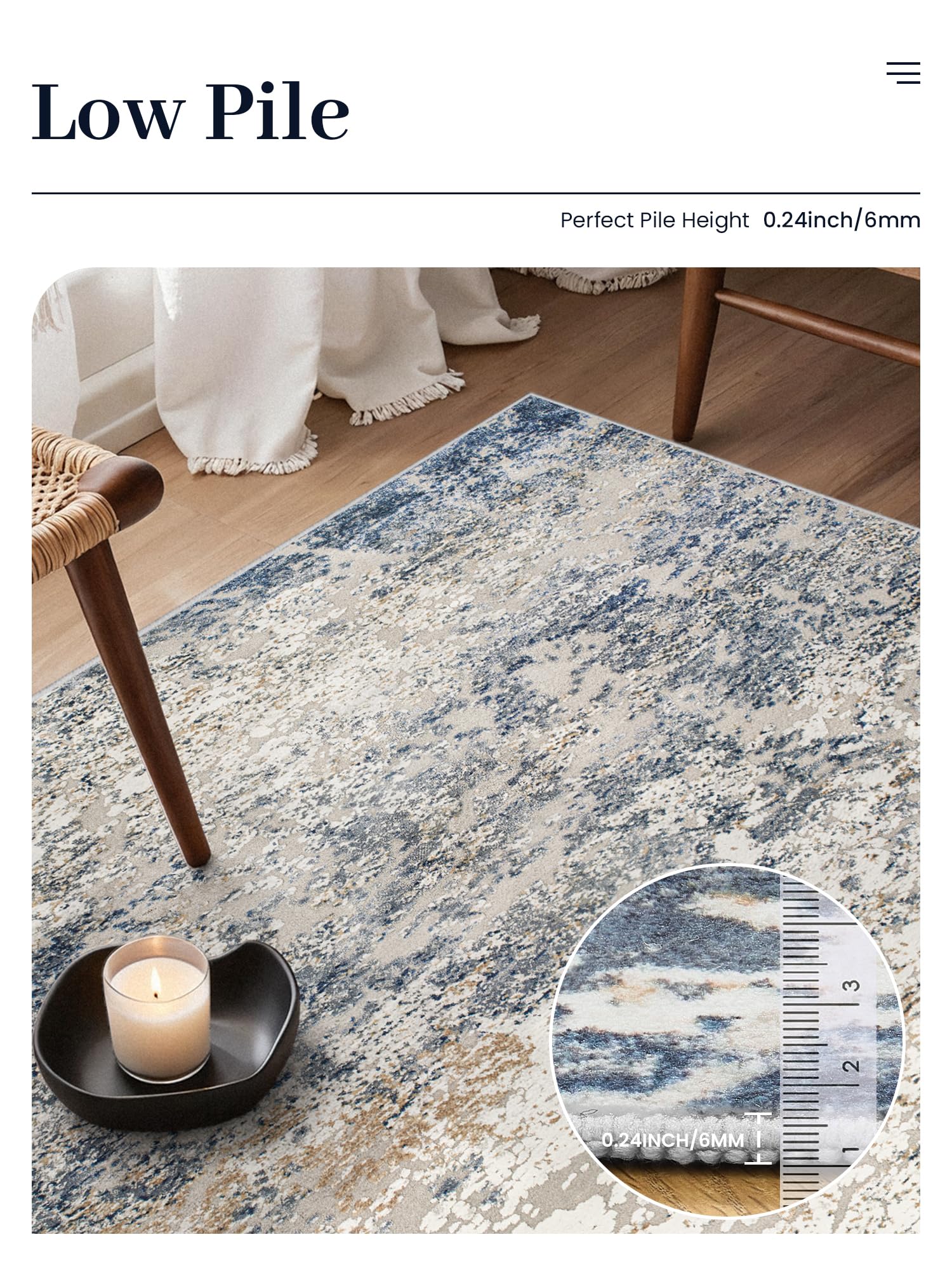 Art&Tuft Art and Tuft Washable 5x7 Rug with Anti-Slip Backing Abstract Design Stain Resistant Foldable Machine Washable for Living Room - View 8 of 9