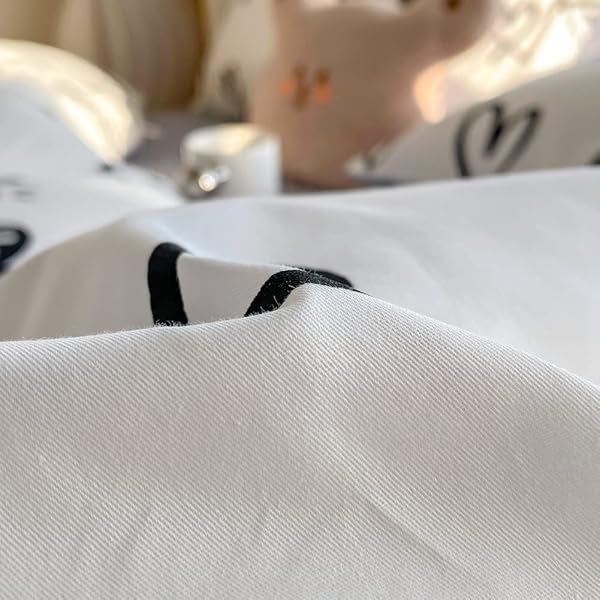 BlueBlue BlueBlue Hearts Kids Duvet Cover Set Twin 100 Cotton Bedding for Boys Girls Teens Cartoon Kawaii Black White Heart Love Pattern - View 7 of 9