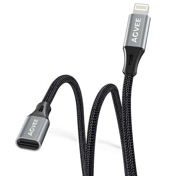 AGVEE AGVEE 2 Pack 1ft Lightning Extension Cable - Braided Male to Female Adapter for iPhone & iPad, Data Sync & Charging, Dark Gray