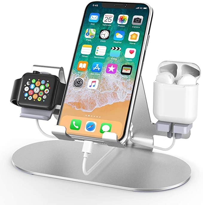 Gabba Goods Gabba Goods 3-in-1 Phone Stand: Apple Watch, iPad, AirPods & iPhone Charger Dock for Series 1-4, Xs/X Max/XR/X/8/12/13/14