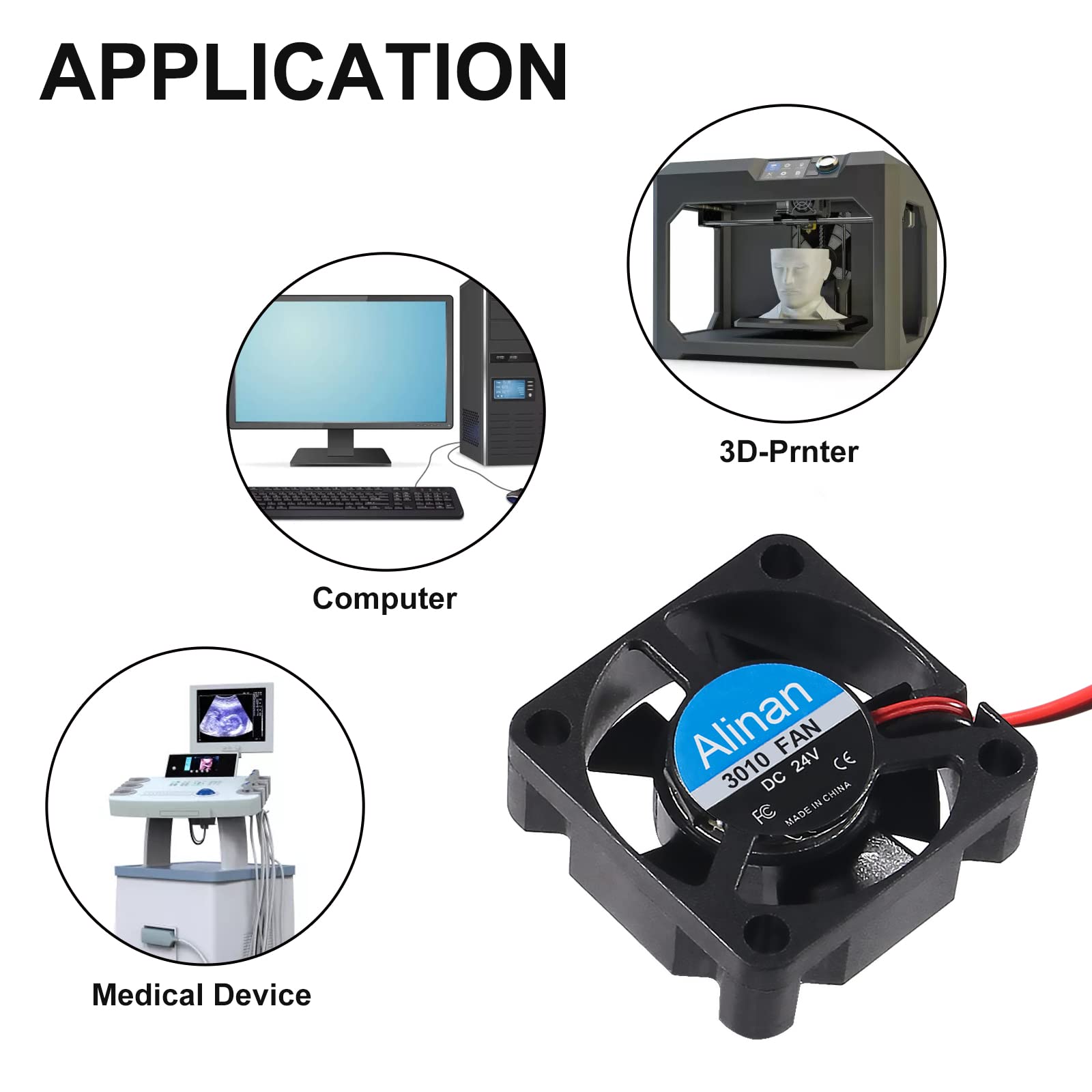 Alinan 6pcs 3010 24V Brushless DC Cooling Fan 30x30x10mm for 3D Printer and Computer Use - View 6 of 7