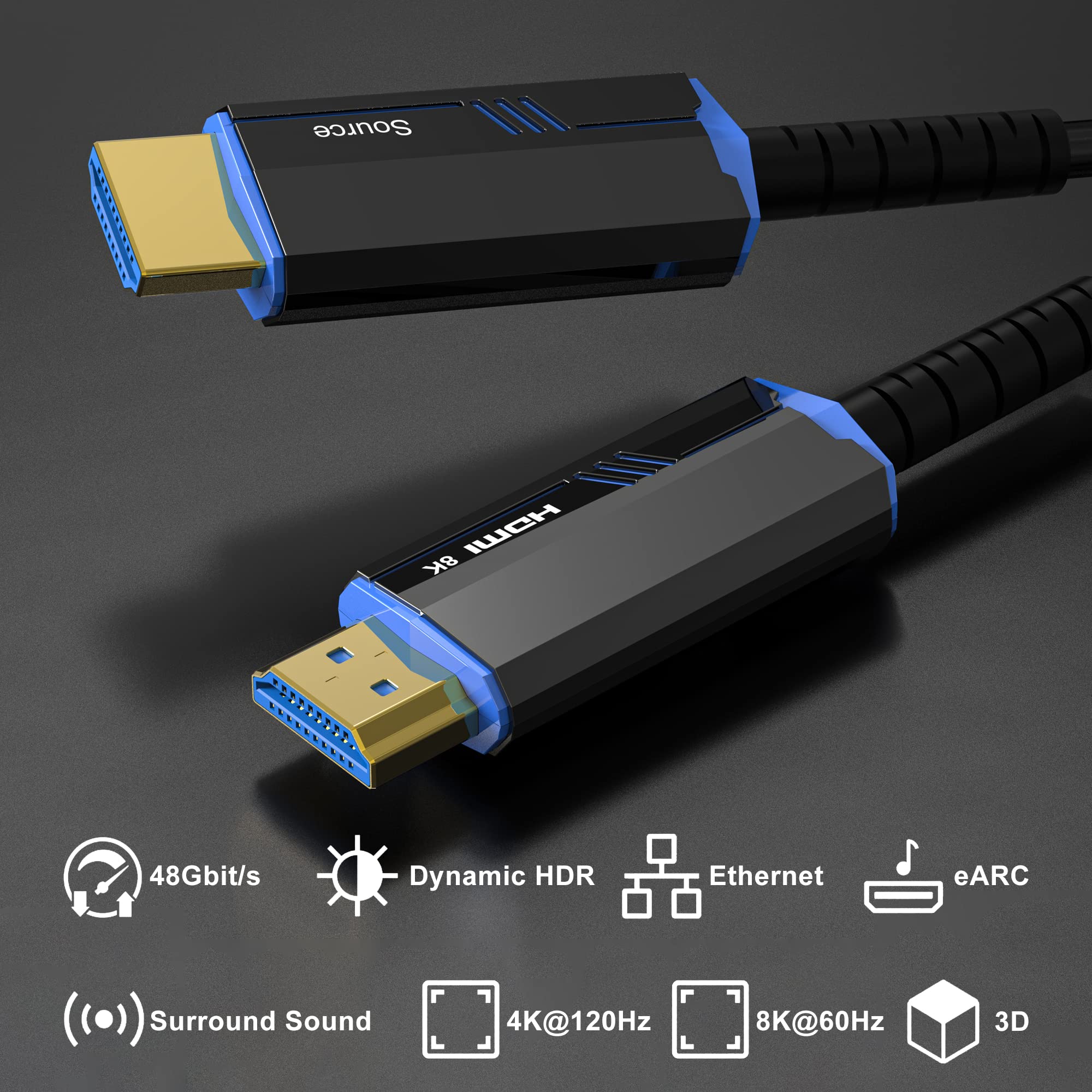 ecjtu 8K Fiber Optic HDMI 2.1 Cable 130 Feet 8K60Hz 4K120Hz 48Gbps Ultra High Speed for TV Gaming Console and PC - View 2 of 6