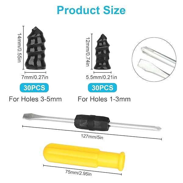 Linkstyle Linkstyle 60PCS Tire Plug Kit: Fast Tire Repair for Cars, Motorcycles & Trucks - Durable Rubber Nails & Screws - View 4 of 9