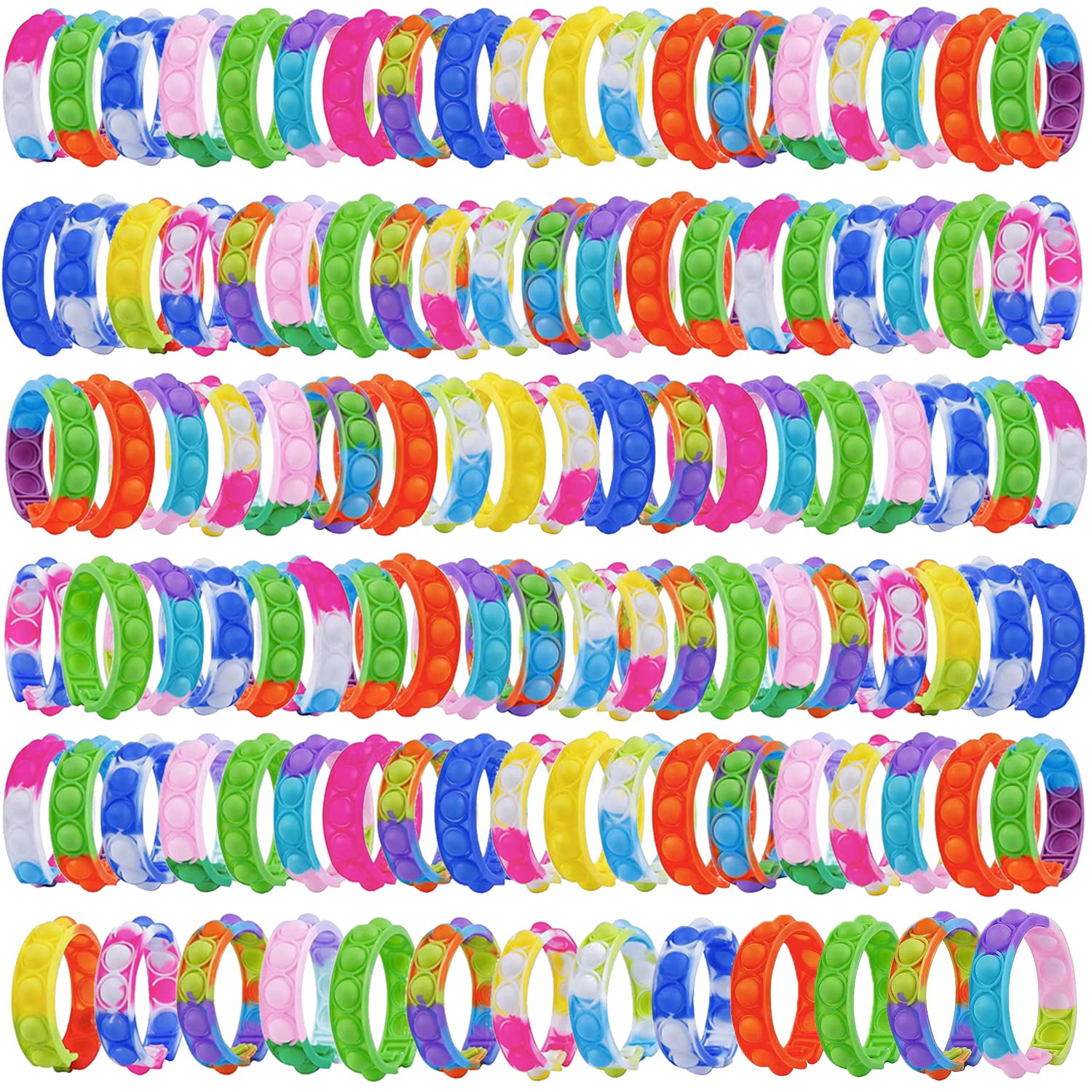kapibarasensei 110Pcs Pop Bracelet Fidget Toy Wearable Sensory Stress Relief Wristbands for Kids and Adults with ADHD Autism Anxiety