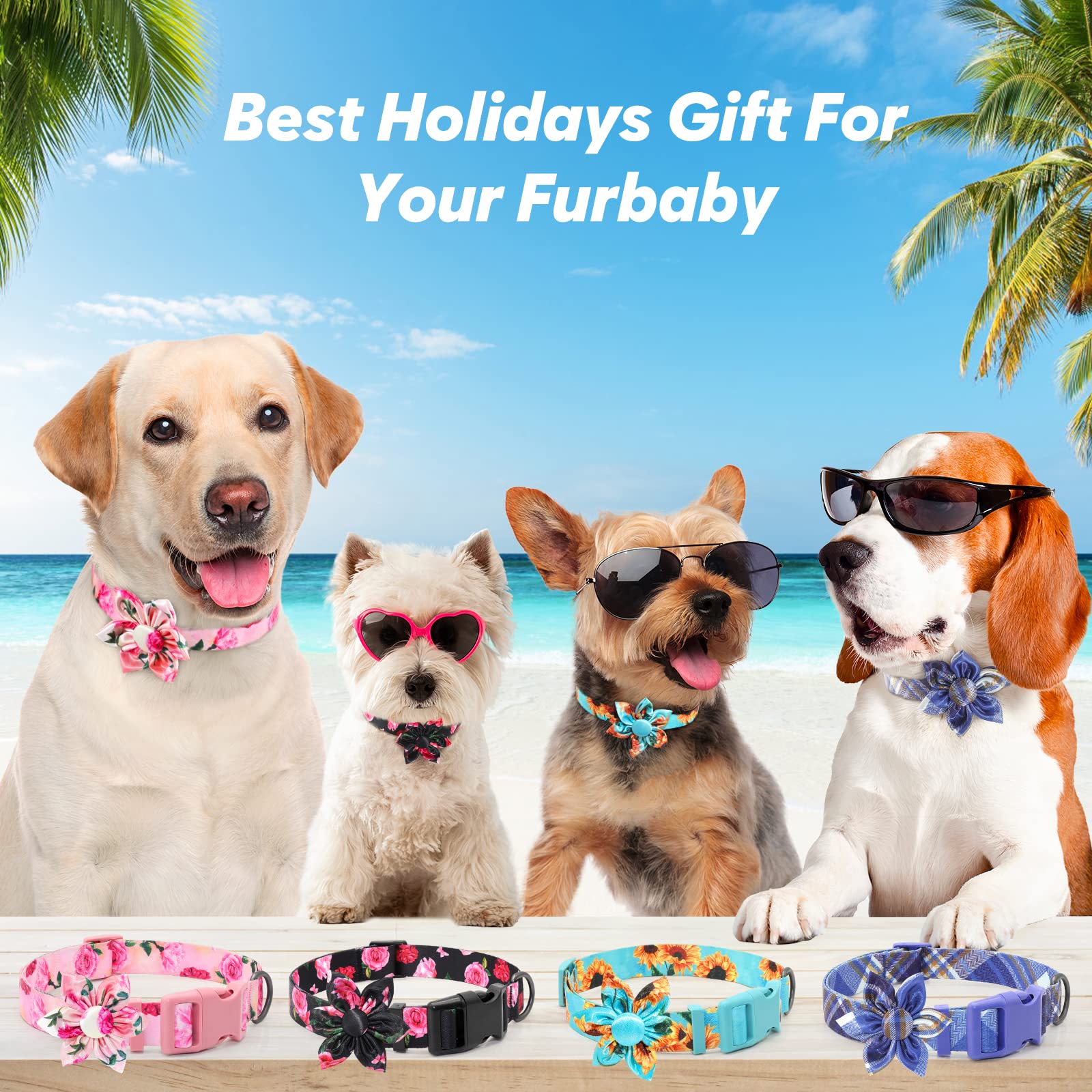 DQGHQME Floral Pink Dog Collar with Bow Tie for Cute Female Dogs and Cats Perfect for Spring and Summer for Small Medium Large Pets - View 6 of 6