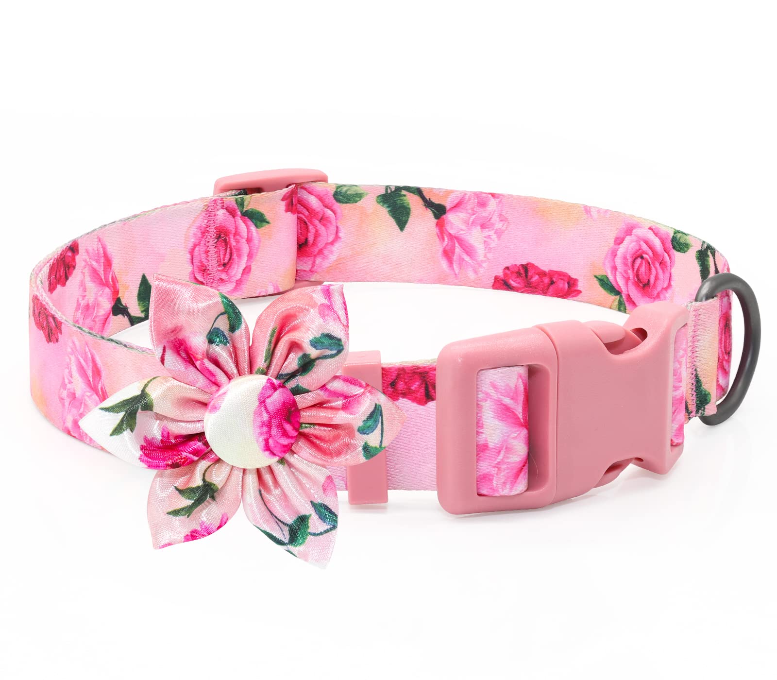 DQGHQME Floral Pink Dog Collar with Bow Tie for Cute Female Dogs and Cats Perfect for Spring and Summer for Small Medium Large Pets