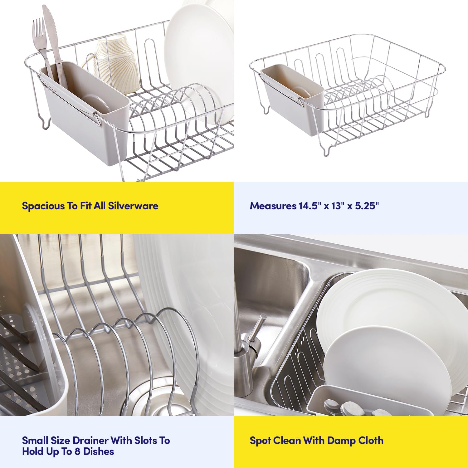 Sweet Home Collection Compact Dish Drying Rack and Cutlery Holder Set Space-Saving Kitchen Organizer for Plates Cups Bowls and Utensils Silver - View 6 of 6