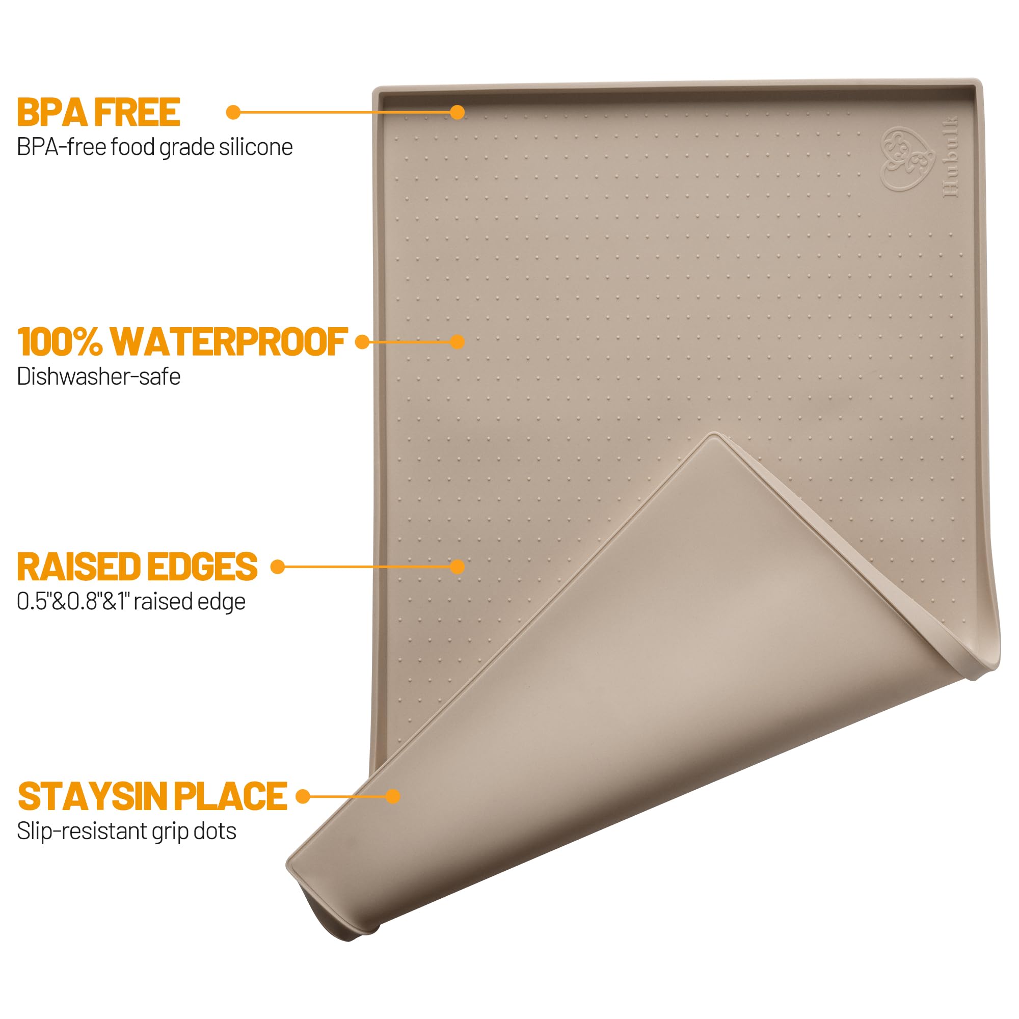 Hubulk Hubulk Dog Feeding Mat Waterproof Silicone Placemat with High Raised Edge Non-Slip Design for Food and Water Bowls 19x12 Taupe - View 2 of 7