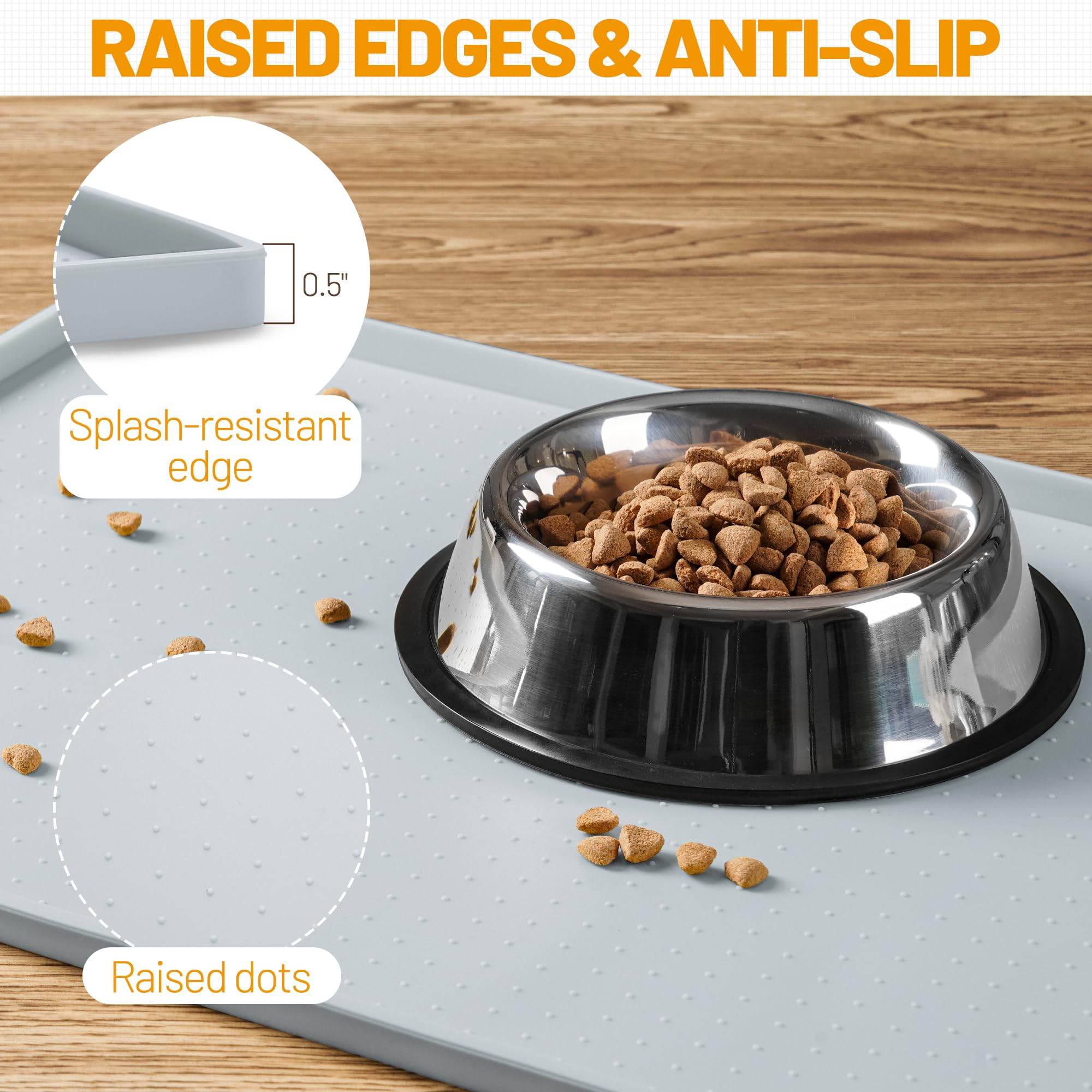Hubulk Hubulk Dog Feeding Mat Waterproof Silicone Placemat with High Raised Edge and Nonslip Design for Mess-Free Pet Feeding 19x12 Inches - View 3 of 7