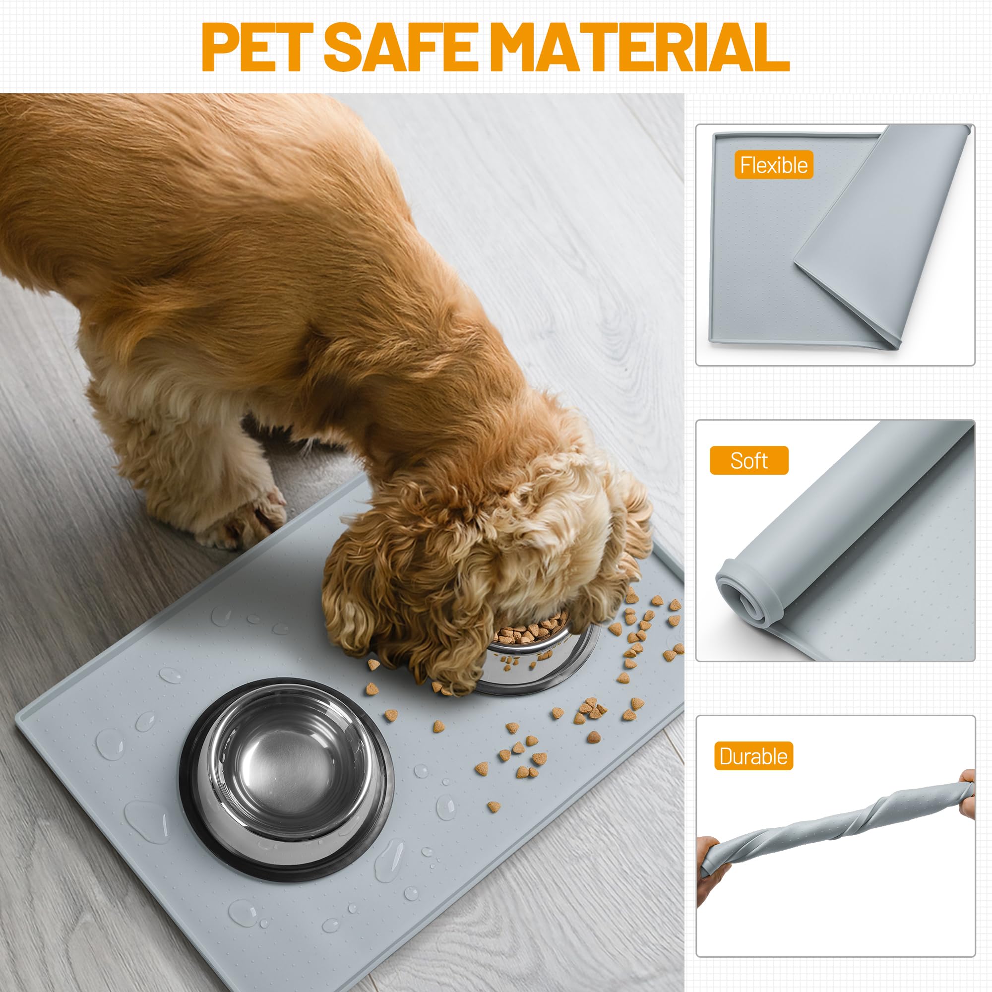 Hubulk Hubulk Dog Feeding Mat Waterproof Silicone Placemat with High Raised Edge and Nonslip Design for Mess-Free Pet Feeding 19x12 Inches - View 5 of 7