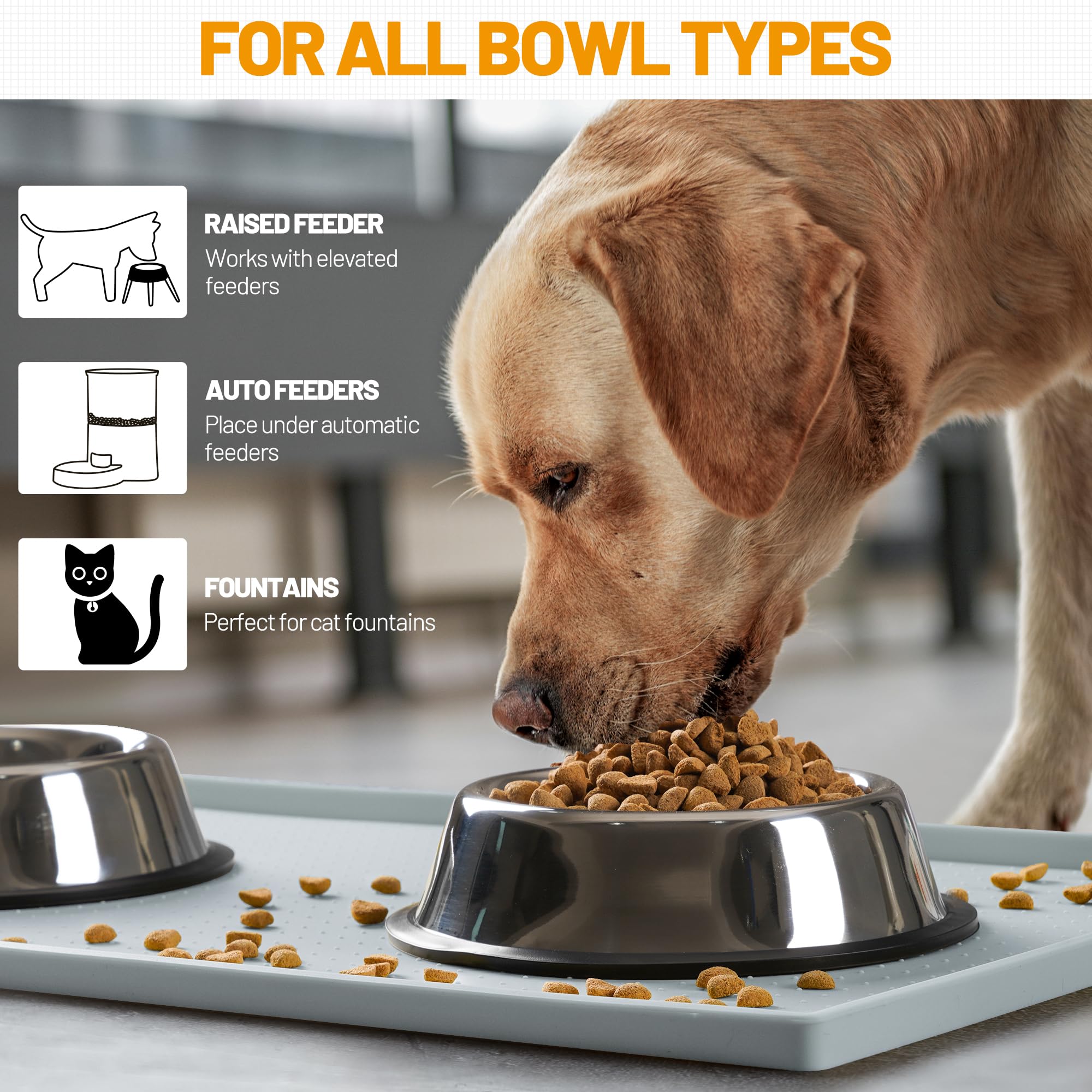 Hubulk Hubulk Dog Feeding Mat Waterproof Silicone Placemat with High Raised Edge and Nonslip Design for Mess-Free Pet Feeding 19x12 Inches - View 6 of 7