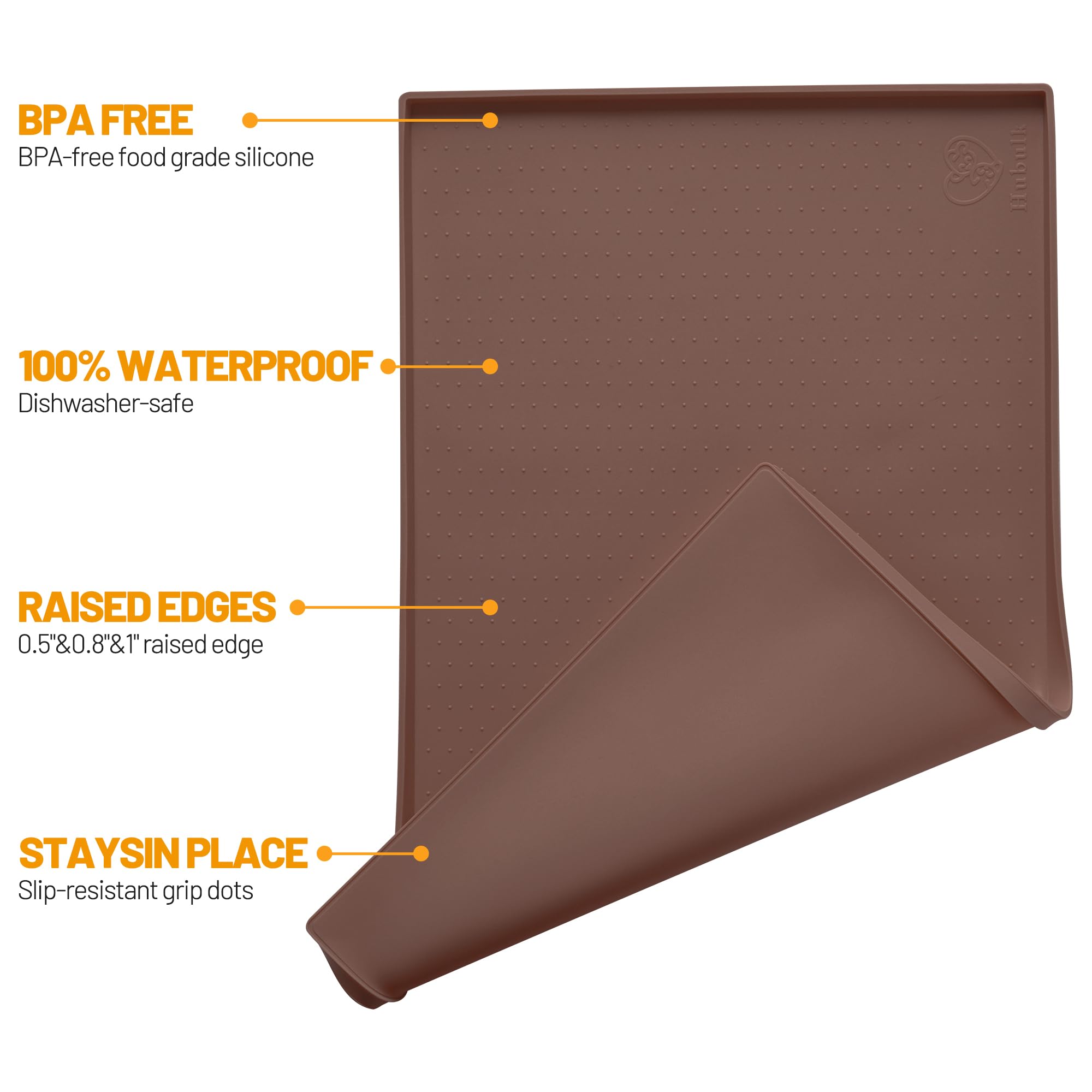 Hubulk Hubulk Dog Feeding Mat Waterproof Silicone Pet Bowl Placemat with High Raised Edge and Nonslip Design for Mess-Free Feeding 19x12 Brown - View 2 of 7