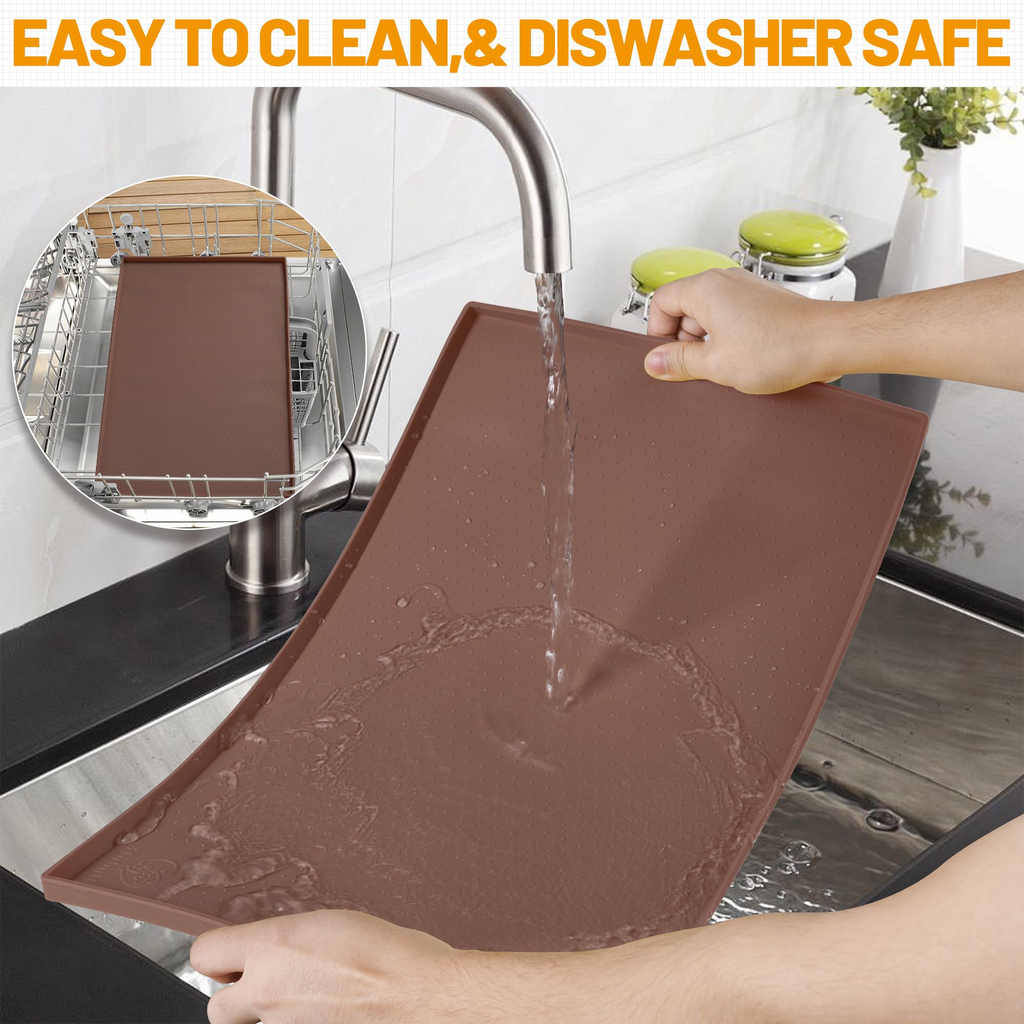 Hubulk Hubulk Dog Feeding Mat Waterproof Silicone Pet Bowl Placemat with High Raised Edge and Nonslip Design for Mess-Free Feeding 19x12 Brown - View 7 of 7