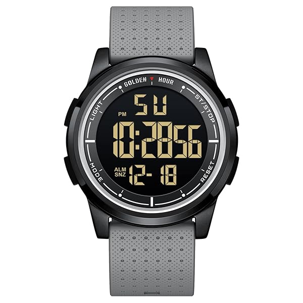 GOLDEN HOUR GOLDEN HOUR Ultra Thin Minimalist Sports Waterproof Digital Watch for Men and Women with Wide Angle Display and Rubber Strap in Gray