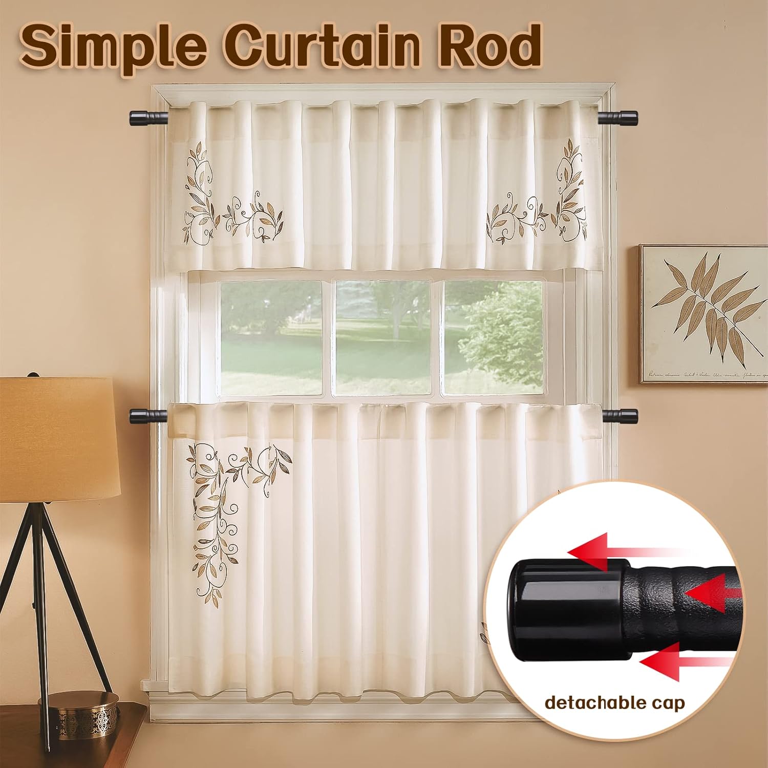 FactionGarden Matte Black Curtain Rod 5/8 Inch Heavy Duty Drapery Rods Set for Windows 23 to 66 Inch with Brackets Ideal for Small Curtains - View 2 of 8