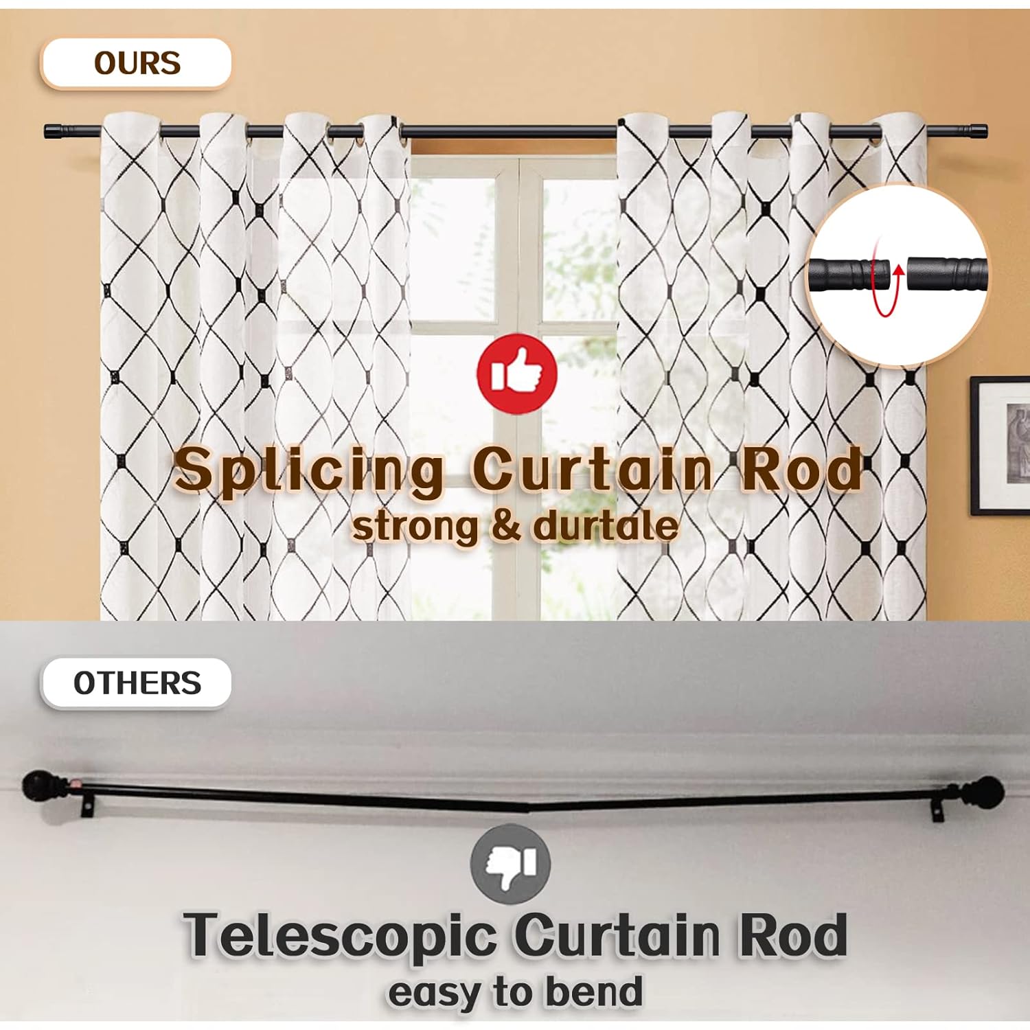 FactionGarden Matte Black Curtain Rod 5/8 Inch Heavy Duty Drapery Rods Set for Windows 23 to 66 Inch with Brackets Ideal for Small Curtains - View 3 of 8