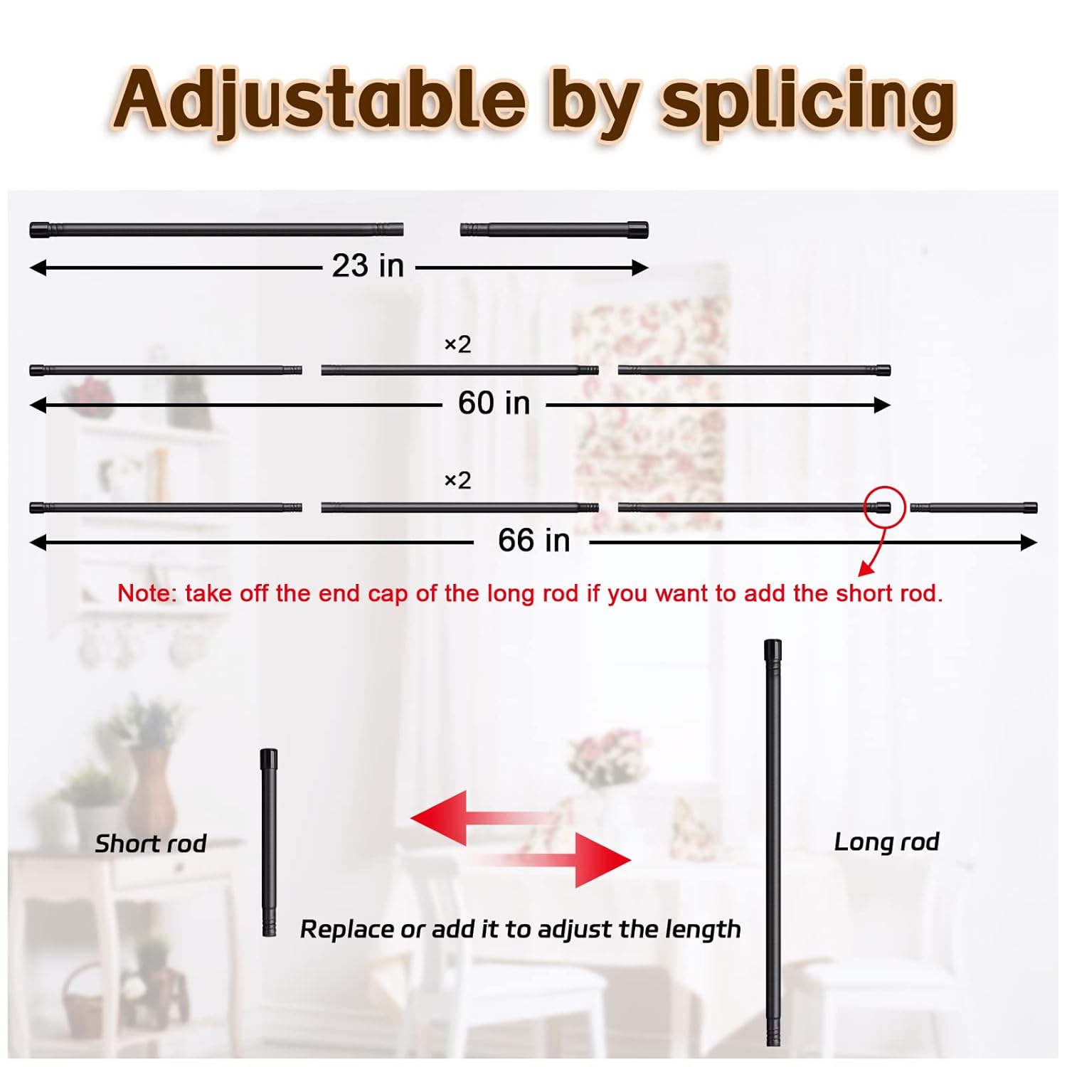 FactionGarden Matte Black Curtain Rod 5/8 Inch Heavy Duty Drapery Rods Set for Windows 23 to 66 Inch with Brackets Ideal for Small Curtains - View 4 of 8