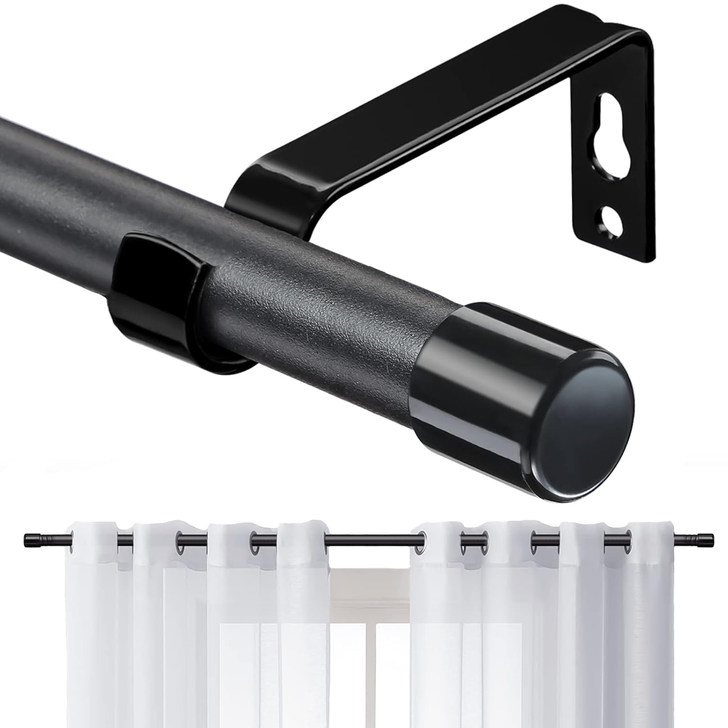 FactionGarden Matte Black Curtain Rod 5/8 Inch Heavy Duty Drapery Rods Set for Windows 23 to 66 Inch with Brackets Ideal for Small Curtains