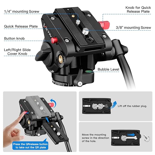 Victiv Tripod Camera Tripod, 72" Video Tripod with Fluid Head, Aluminum Heavy Duty Tripod with Carry Bag, Professional Camera Tripods & Monopods, Compatible with Video Camera, DSLR, Camcorder - View 4 of 11