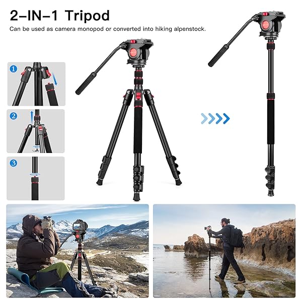 Victiv Tripod Camera Tripod, 72" Video Tripod with Fluid Head, Aluminum Heavy Duty Tripod with Carry Bag, Professional Camera Tripods & Monopods, Compatible with Video Camera, DSLR, Camcorder - View 7 of 11