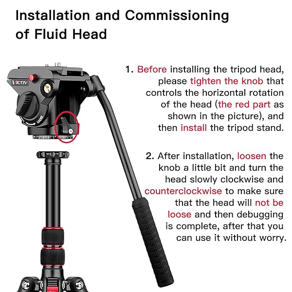 Victiv Tripod Camera Tripod, 72" Video Tripod with Fluid Head, Aluminum Heavy Duty Tripod with Carry Bag, Professional Camera Tripods & Monopods, Compatible with Video Camera, DSLR, Camcorder - View 10 of 11