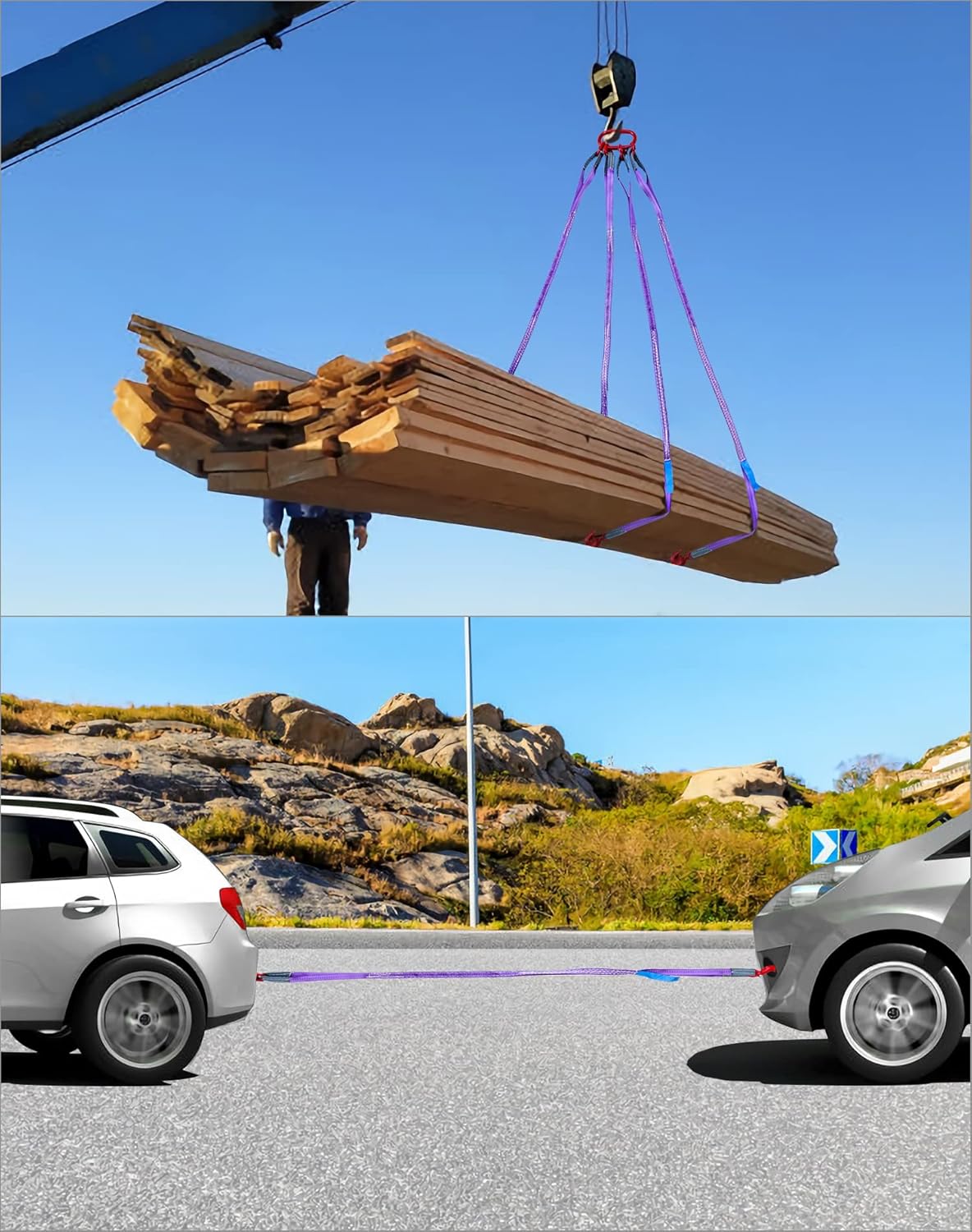 QWORK QWORK 5Ft Chain Sling 3T Capacity 6600lbs G80 Alloy Steel with 4 Legs Grab Hook for Safe Towing and Cargo Handling - View 2 of 9