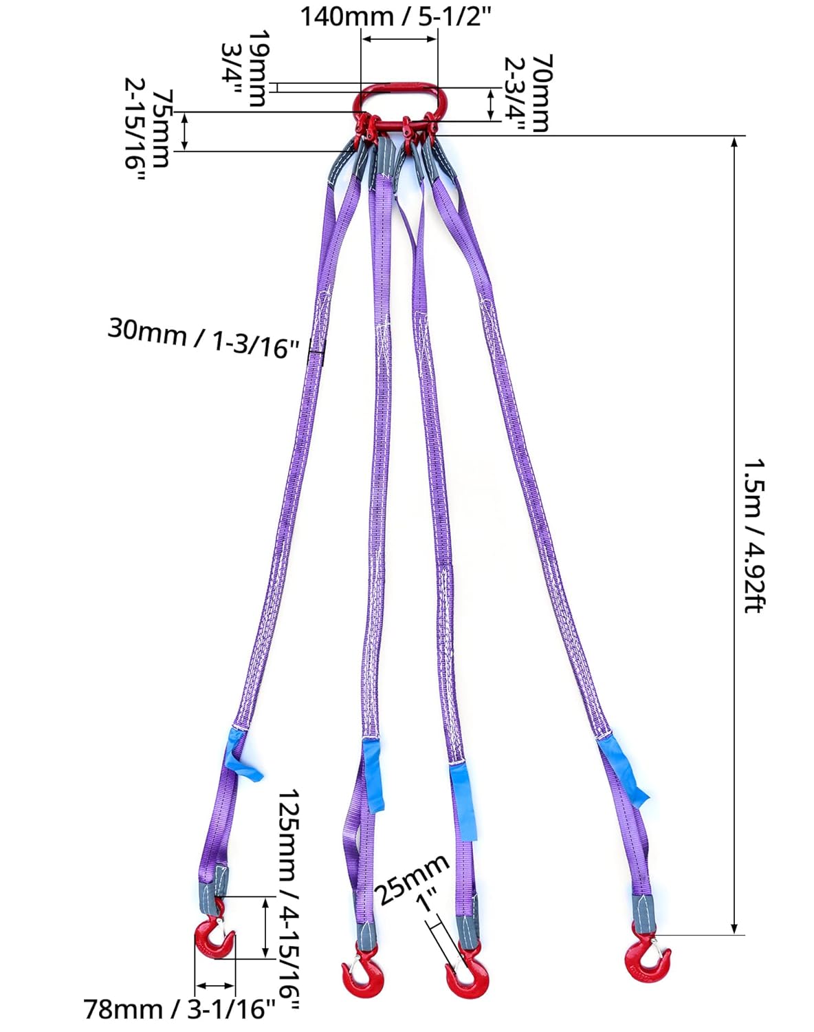 QWORK QWORK 5Ft Chain Sling 3T Capacity 6600lbs G80 Alloy Steel with 4 Legs Grab Hook for Safe Towing and Cargo Handling - View 6 of 9