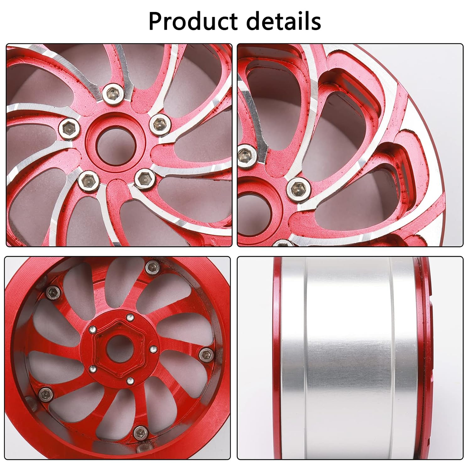 Rchobbytop Rchobbytop 4PCS Aluminum 2.2 Inch Beadlock Wheel Rims for 1/10 RC Crawler Truck Red and Silver - View 4 of 6