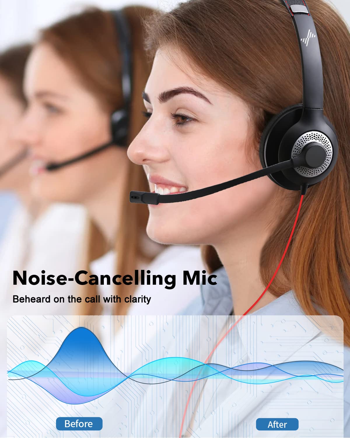 JIAMQISHI USB Headset with Microphone for PC On Ear Laptop Headphones Noise Cancelling Mic for Home Office Online Class Zoom Black - View 2 of 6