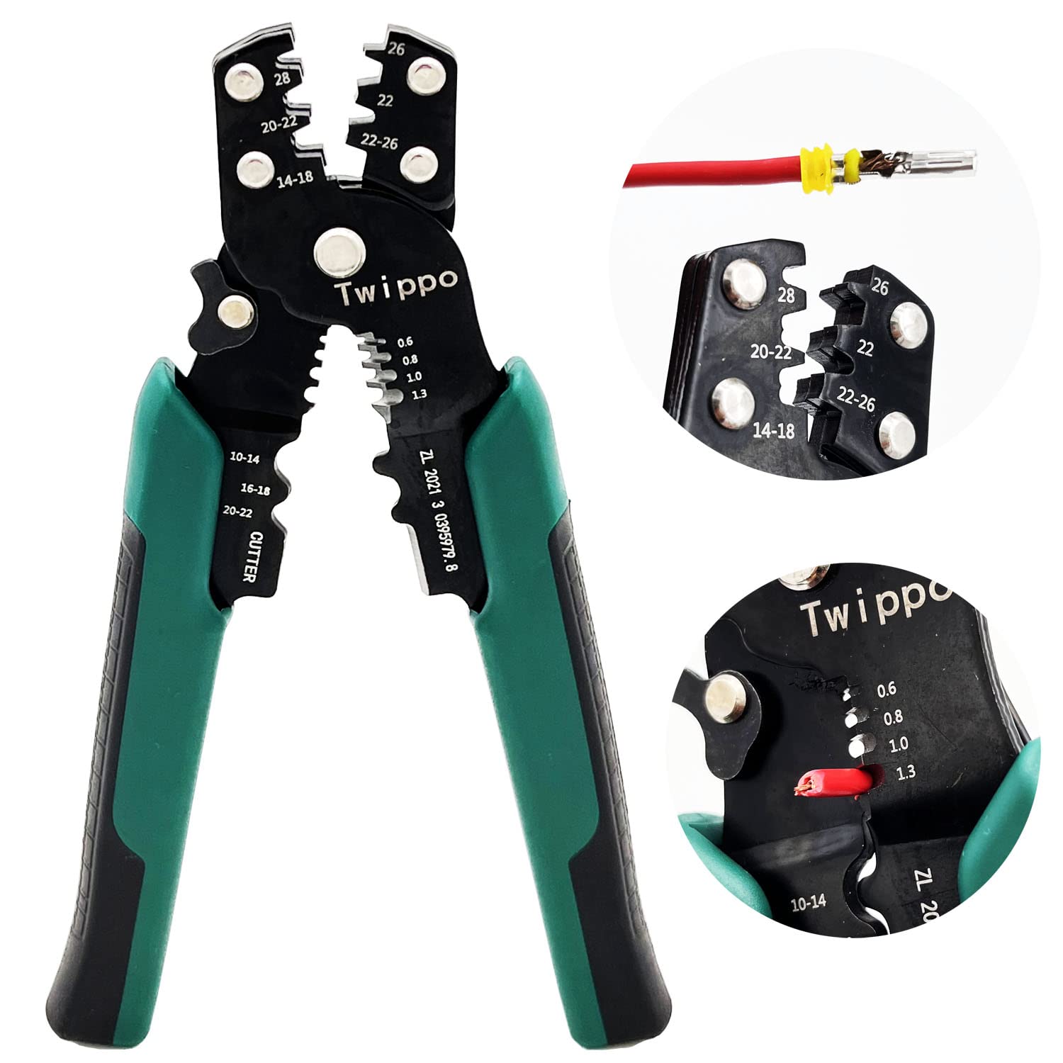 Twippo Twippo Crimping Tool Wire Crimper with Stripper Cutter for Open Barrel Terminals and Heat Shrink Connectors 26-10 AWG 22-16 AWG - View 5 of 6