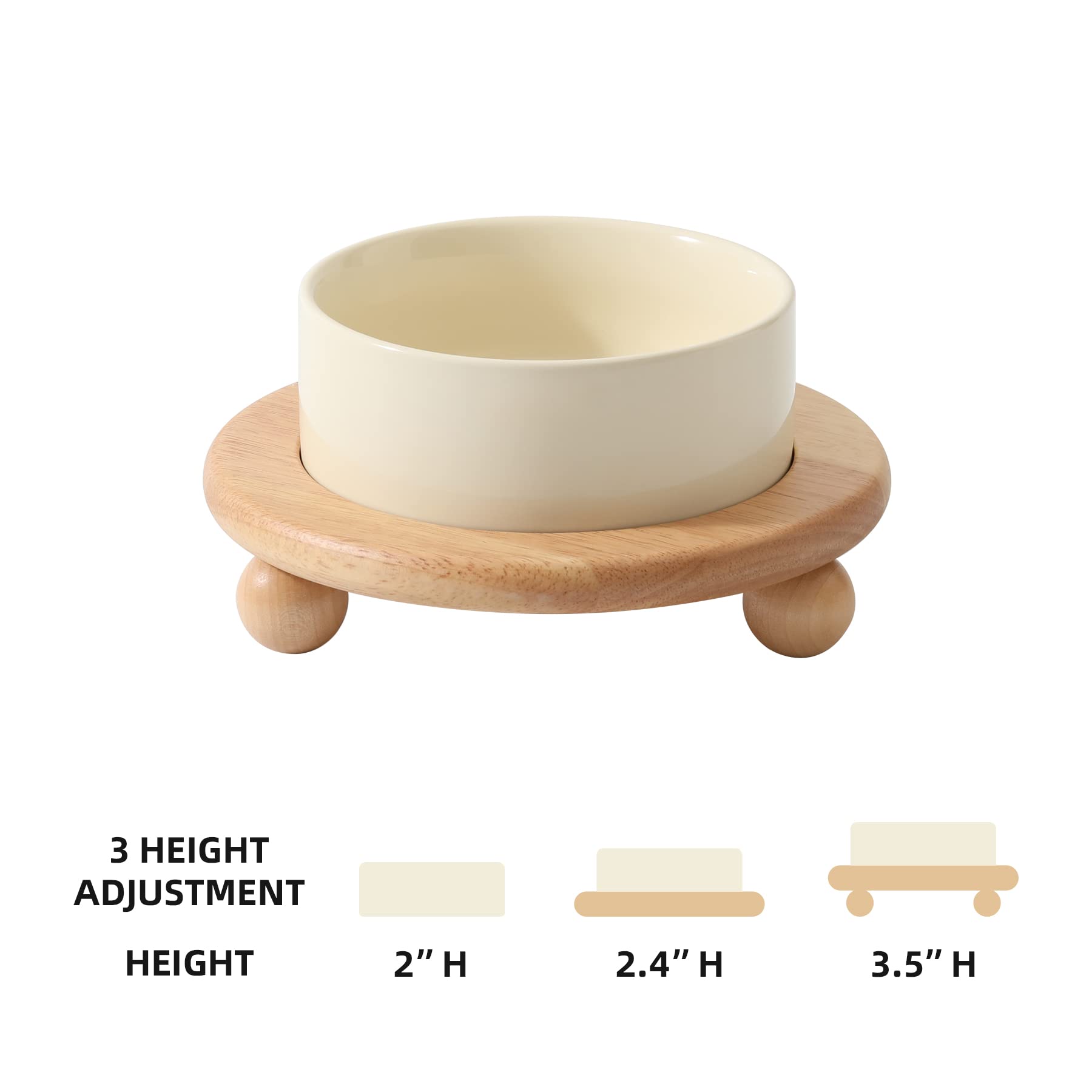 Havniva Havniva Ceramic Elevated Cat Food and Water Bowl Raised Cat Dish for Comfortable Feeding Beige Stand 5.1 in - View 2 of 7