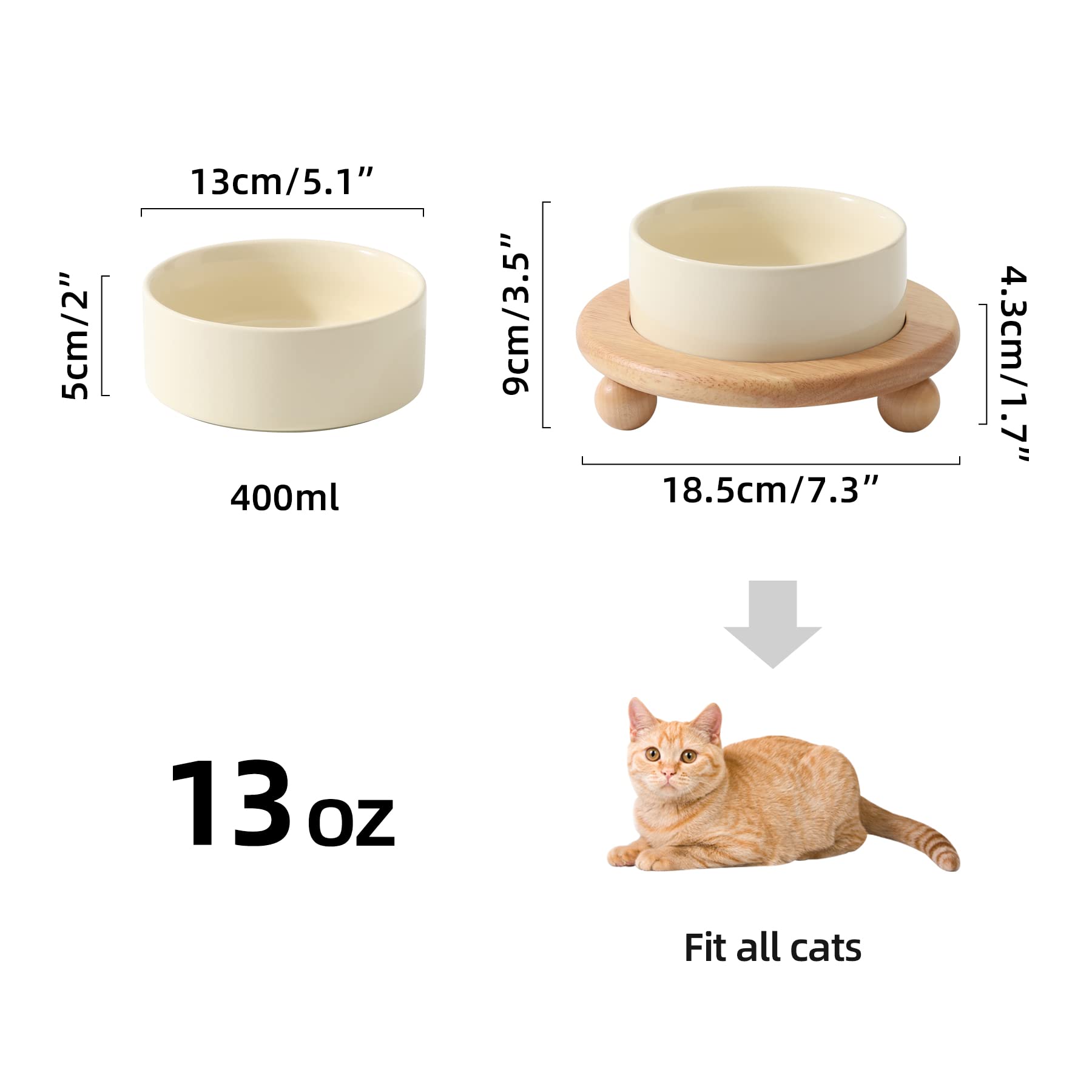 Havniva Havniva Ceramic Elevated Cat Food and Water Bowl Raised Cat Dish for Comfortable Feeding Beige Stand 5.1 in - View 4 of 7