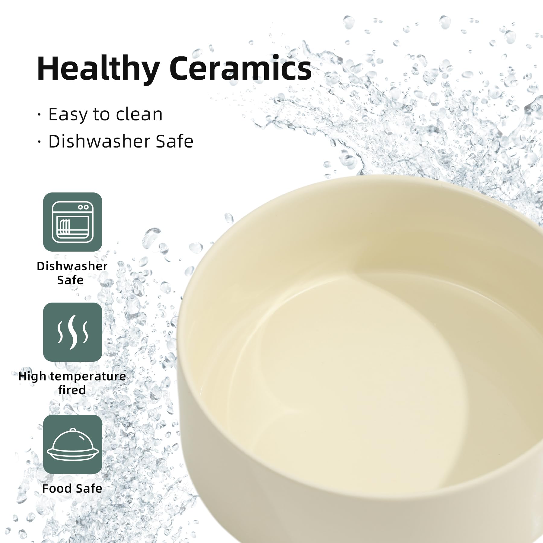 Havniva Havniva Ceramic Elevated Cat Food and Water Bowl Raised Cat Dish for Comfortable Feeding Beige Stand 5.1 in - View 6 of 7