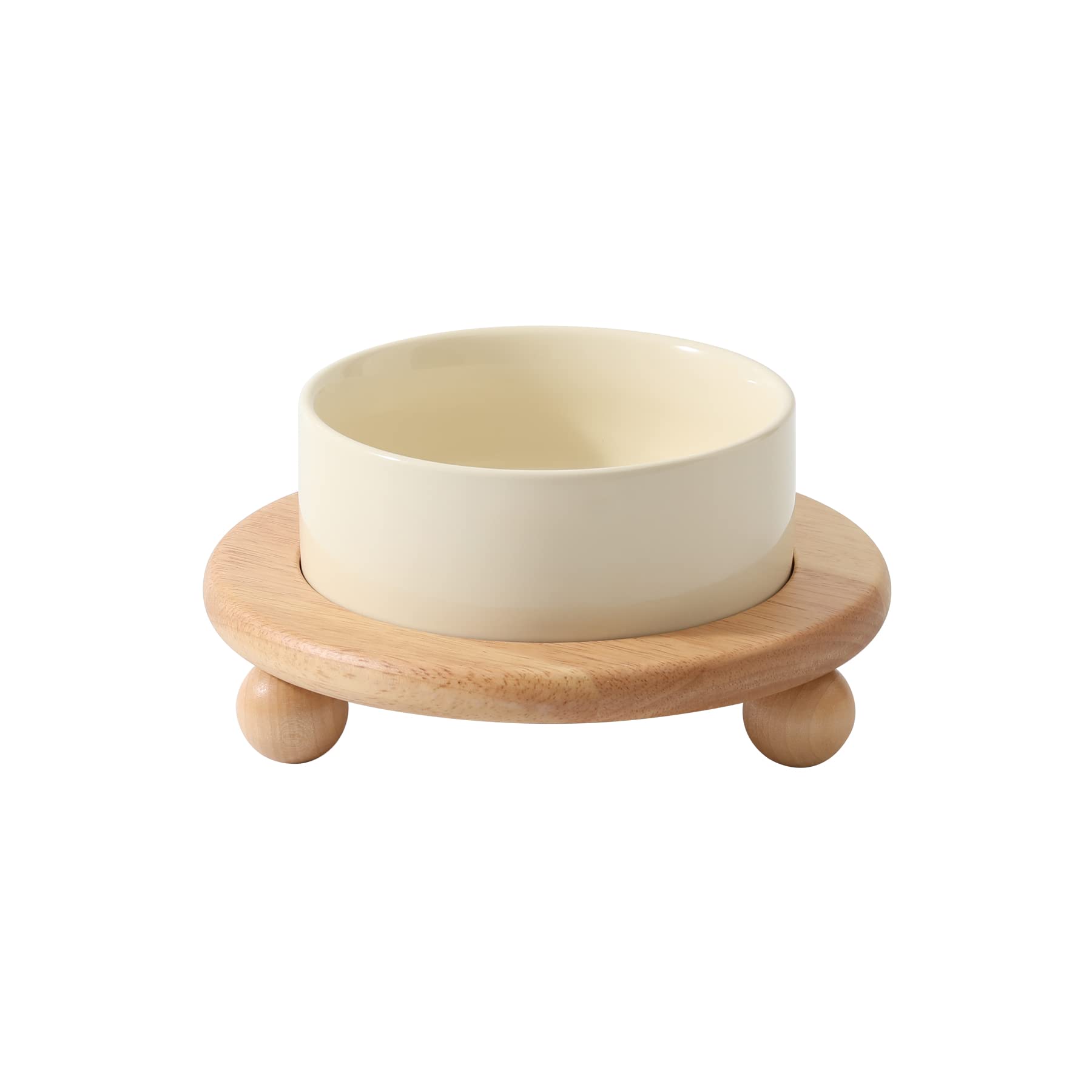 Havniva Havniva Ceramic Elevated Cat Food and Water Bowl Raised Cat Dish for Comfortable Feeding Beige Stand 5.1 in