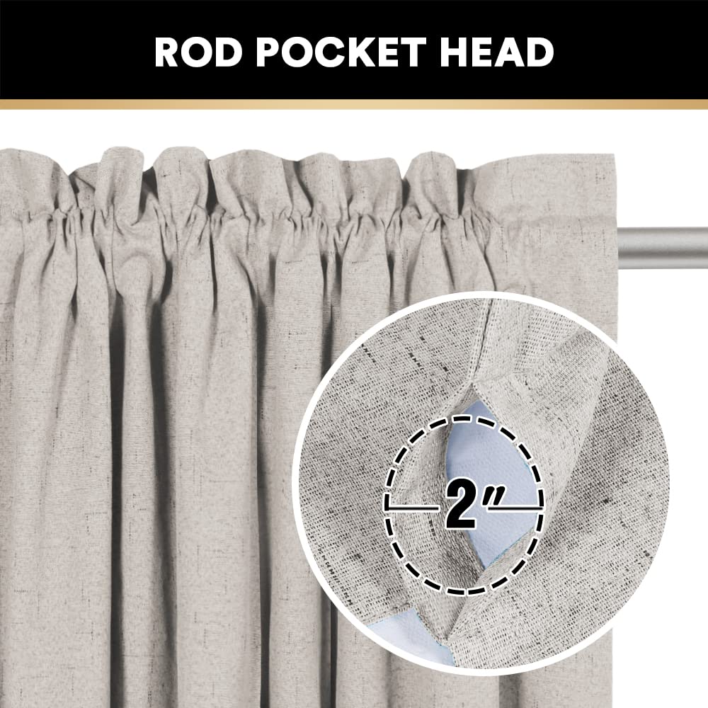 PrinceDeco PrinceDeco 100 Blackout Curtains 95 Inch Long Rod Pocket Primitive Linen Textured Drapes with White Liner for Bedroom 2 Panels Stone - View 4 of 9