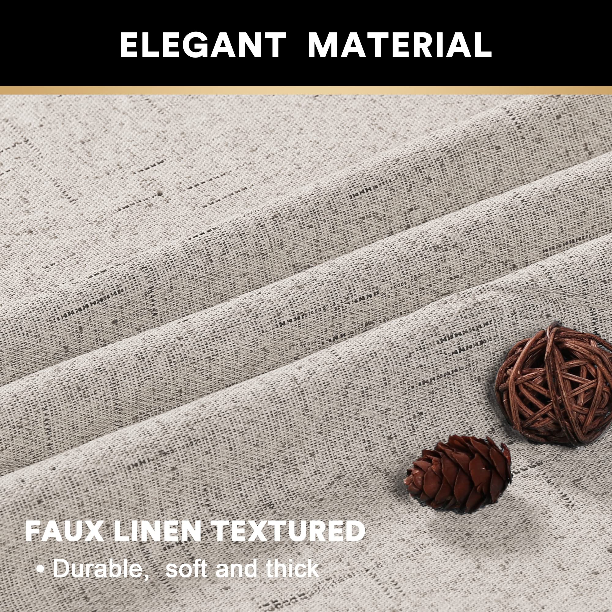 PrinceDeco PrinceDeco 100 Blackout Curtains 95 Inch Long Rod Pocket Primitive Linen Textured Drapes with White Liner for Bedroom 2 Panels Stone - View 5 of 9