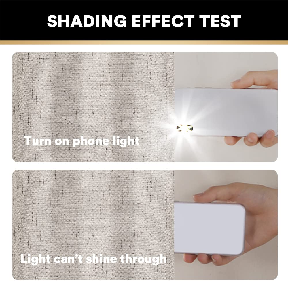 PrinceDeco PrinceDeco 100 Blackout Curtains 95 Inch Long Rod Pocket Primitive Linen Textured Drapes with White Liner for Bedroom 2 Panels Stone - View 7 of 9