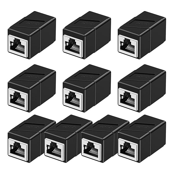 ecjtu 10 Pack RJ45 Couplers - Ethernet Adapters Female to Female for Cat5e/Cat6/Cat7/Cat8 - Network Cable Extenders (Black)