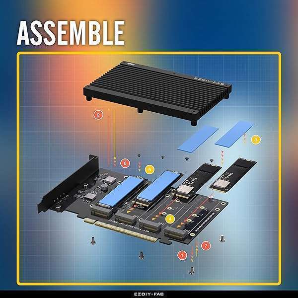 EZDIY-FAB EZDIY-FAB Quad M.2 PCIe Expansion Card: Boost SSD Performance with Heatsink & RAID Support for Intel & AMD - View 5 of 11