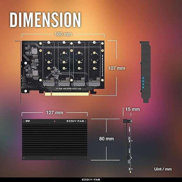 EZDIY-FAB EZDIY-FAB Quad M.2 PCIe Expansion Card: Boost SSD Performance with Heatsink & RAID Support for Intel & AMD - View 10 of 11