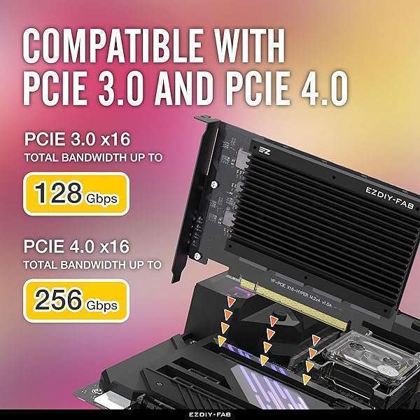 EZDIY-FAB EZDIY-FAB Quad M.2 PCIe Expansion Card: Boost SSD Performance with Heatsink & RAID Support for Intel & AMD - View 11 of 11