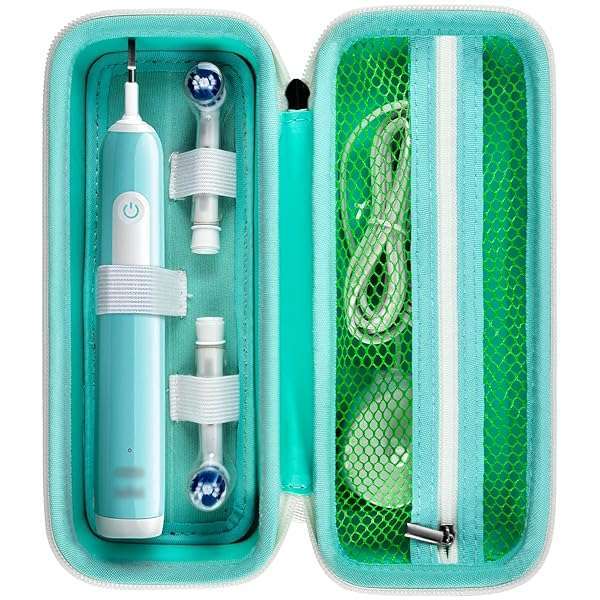 Comecase Travel Case for Oral-B & Philips Sonicare Toothbrushes - Green with Mesh Pocket for Accessories