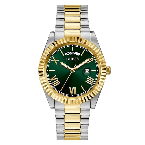 GUESS Men's 42mm Two-Tone Watch with Green Dial and Strap Stylish Timepiece for Everyday Wear